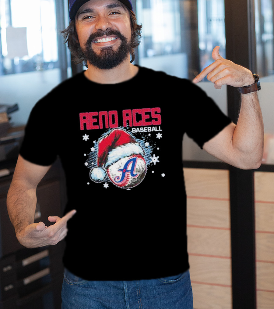 Reno Aces Baseball Santa Hat Christmas Holiday Snowflakes T-Shirt