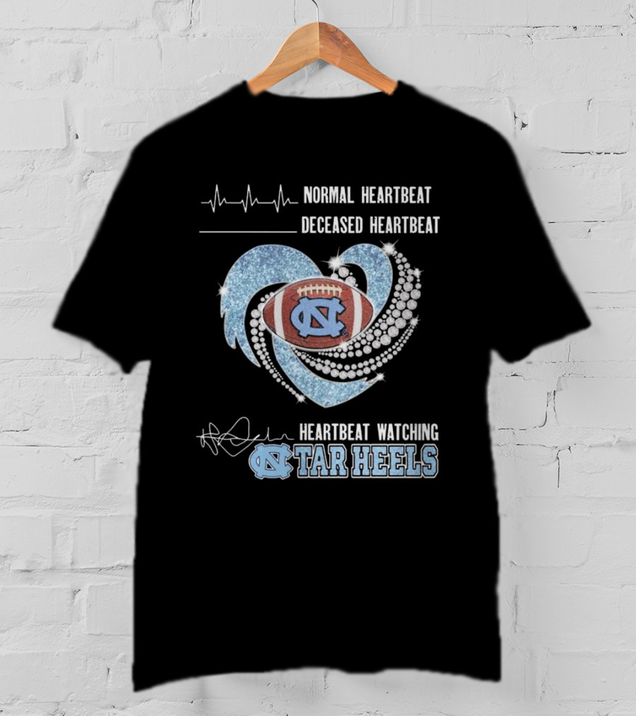 Normal Heartbeat Deceased Heartbeat Heartbeat Watching Tar Heels Football Diamond Heart T-Shirt