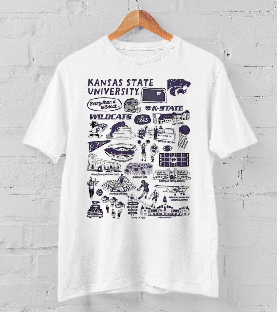 Kansas State University Wildcats Vive La Fete K-State Impressions 1863 Memorial Stadium Anderson Hall Basketball Football Manhattan Campus T-Shirt