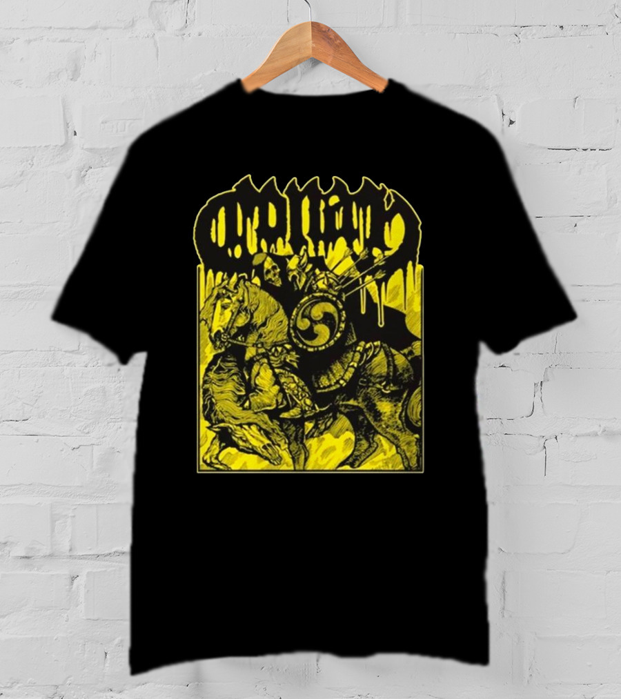 Conan Horseback Warrior With Shield And Hammer On Black And Yellow T-Shirt