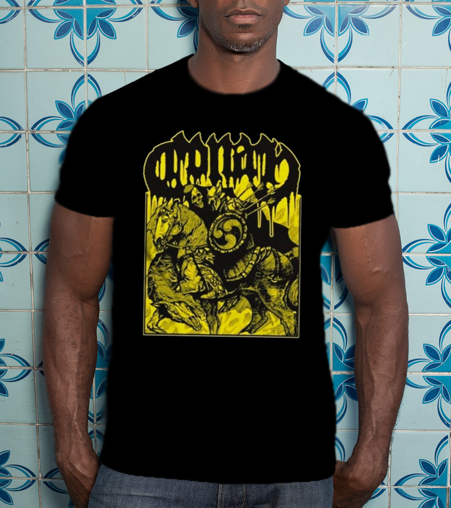 Conan Horseback Warrior With Shield And Hammer On Black And Yellow T-Shirt