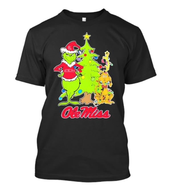 Ole Miss Rebels Grinch And Max Dog Christmas Tree T-Shirt
