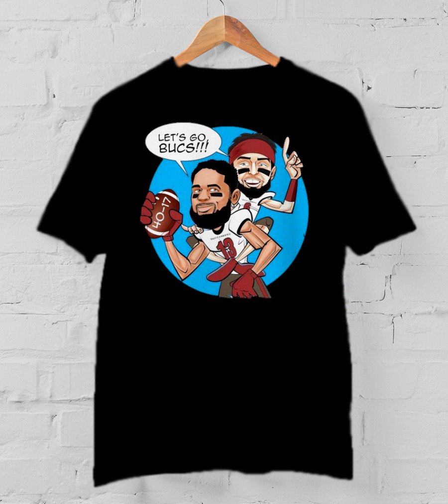 Tampa Bay Buccaneers Mike Evans Baker Mayfield Let's Go Bucs 40-17 Cartoon T-Shirt