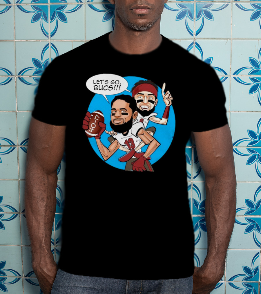 Tampa Bay Buccaneers Mike Evans Baker Mayfield Let's Go Bucs 40-17 Cartoon T-Shirt