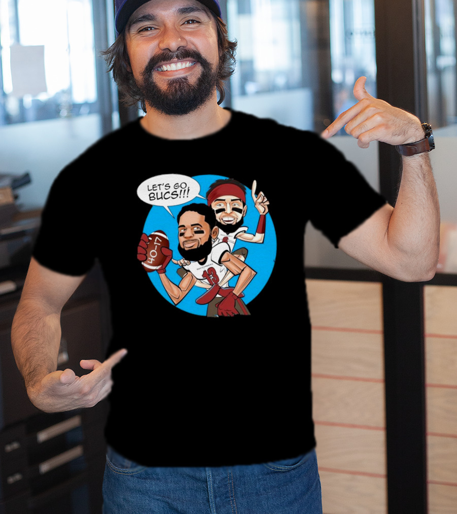 Tampa Bay Buccaneers Mike Evans Baker Mayfield Let's Go Bucs 40-17 Cartoon T-Shirt
