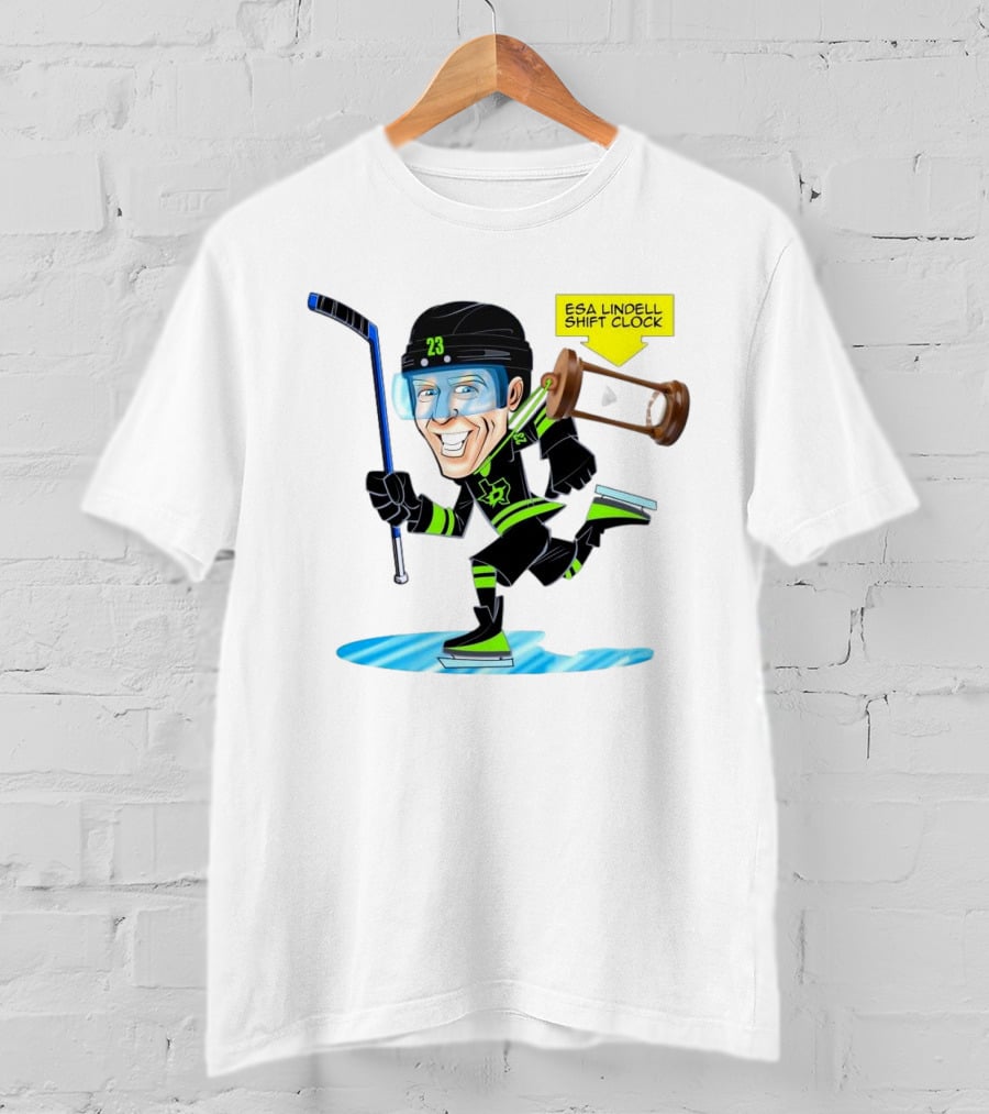 Esa Lindell Shift Clock Dallas Stars Hockey Cartoon T-Shirt