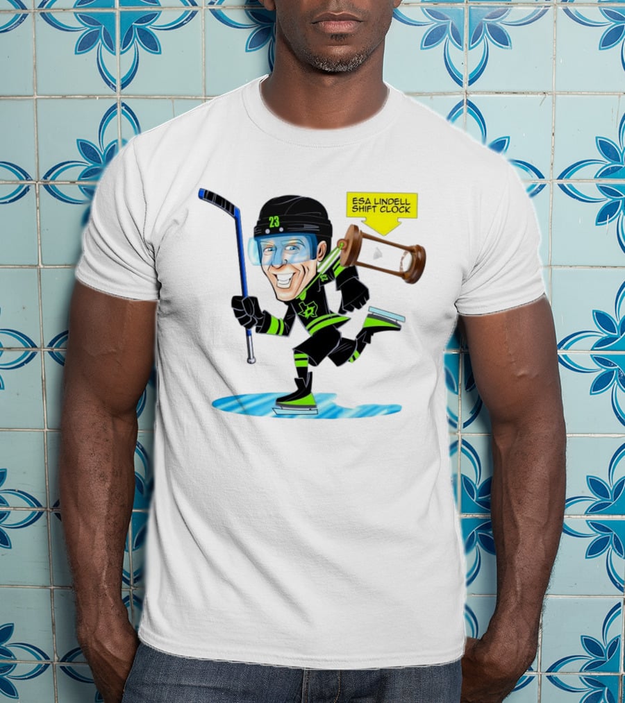 Esa Lindell Shift Clock Dallas Stars Hockey Cartoon T-Shirt