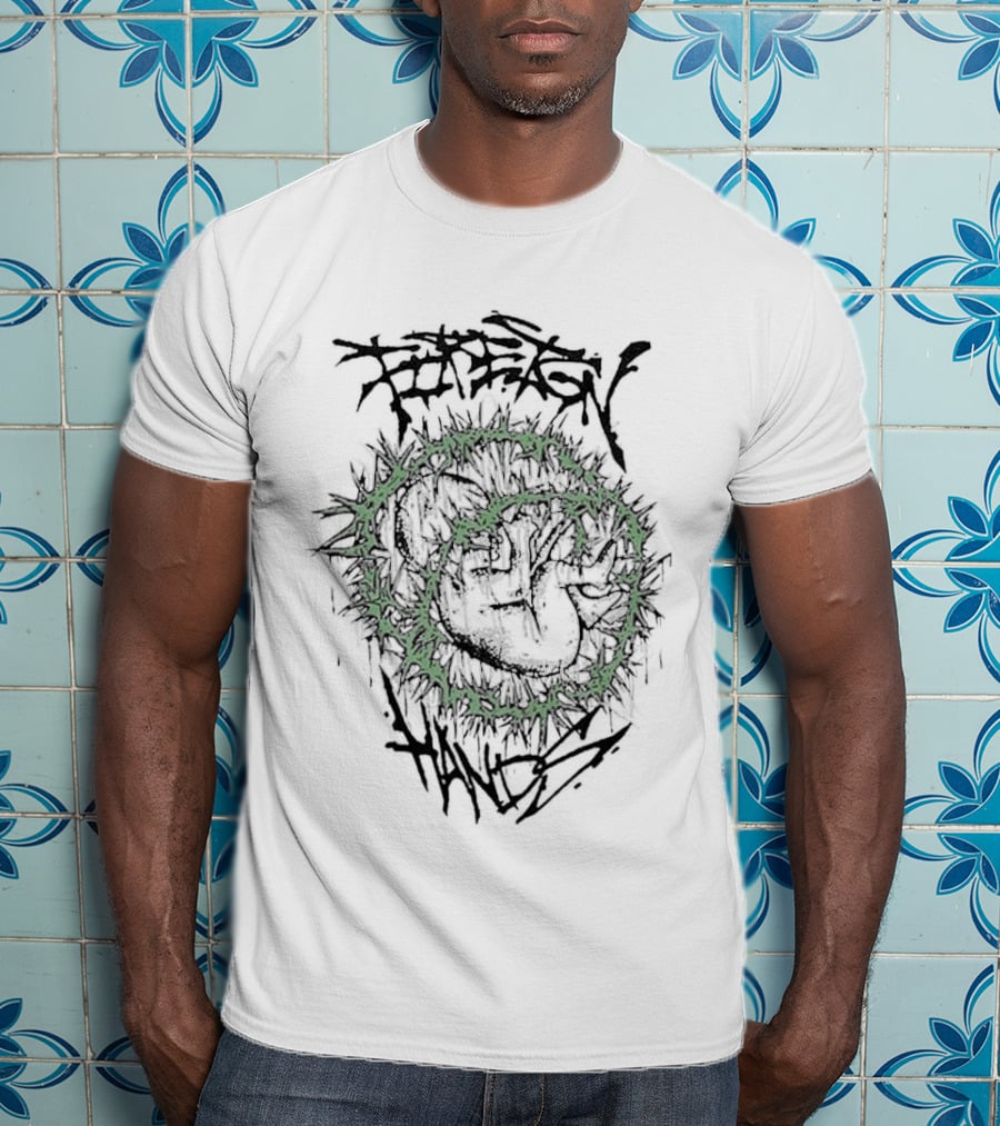 Foreign Hands Heart Enveloped By Green Thorns T-Shirt