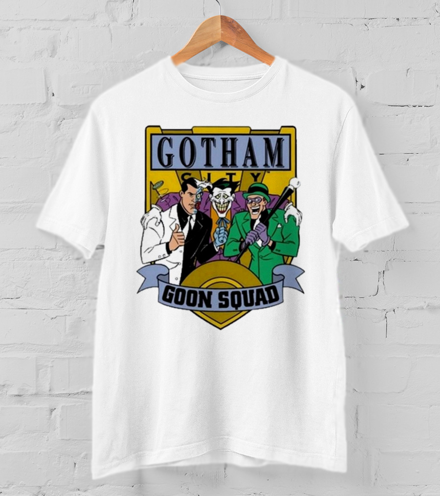 Gotham City Goon Squad Joker Riddler Two-Face Badge T-Shirt