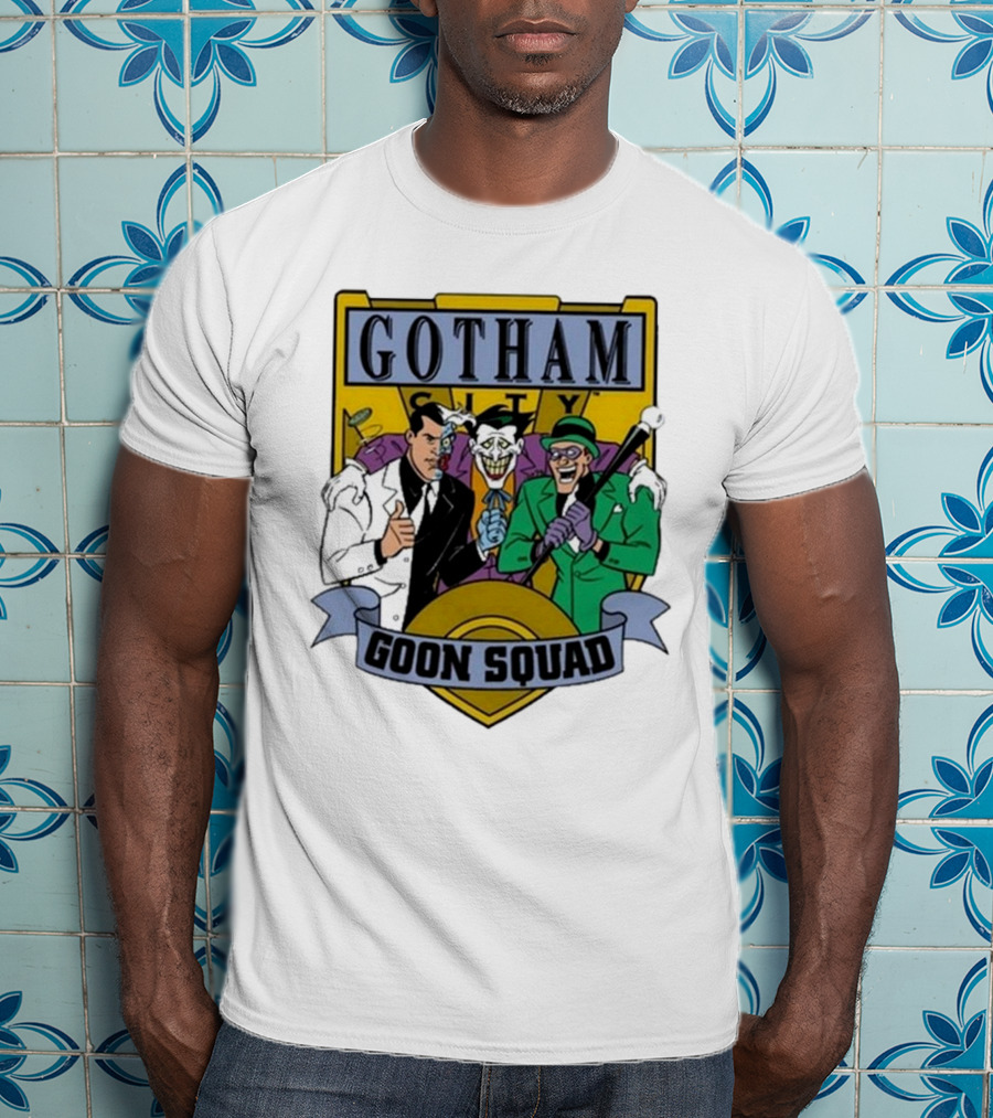 Gotham City Goon Squad Joker Riddler Two-Face Badge T-Shirt