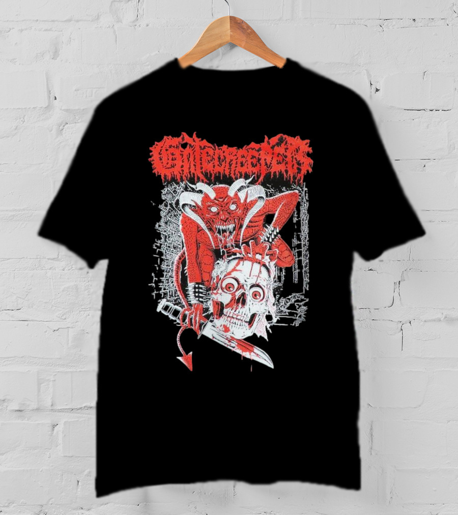 Gatecreeper Skinned Red Demon Skull Knife T-Shirt