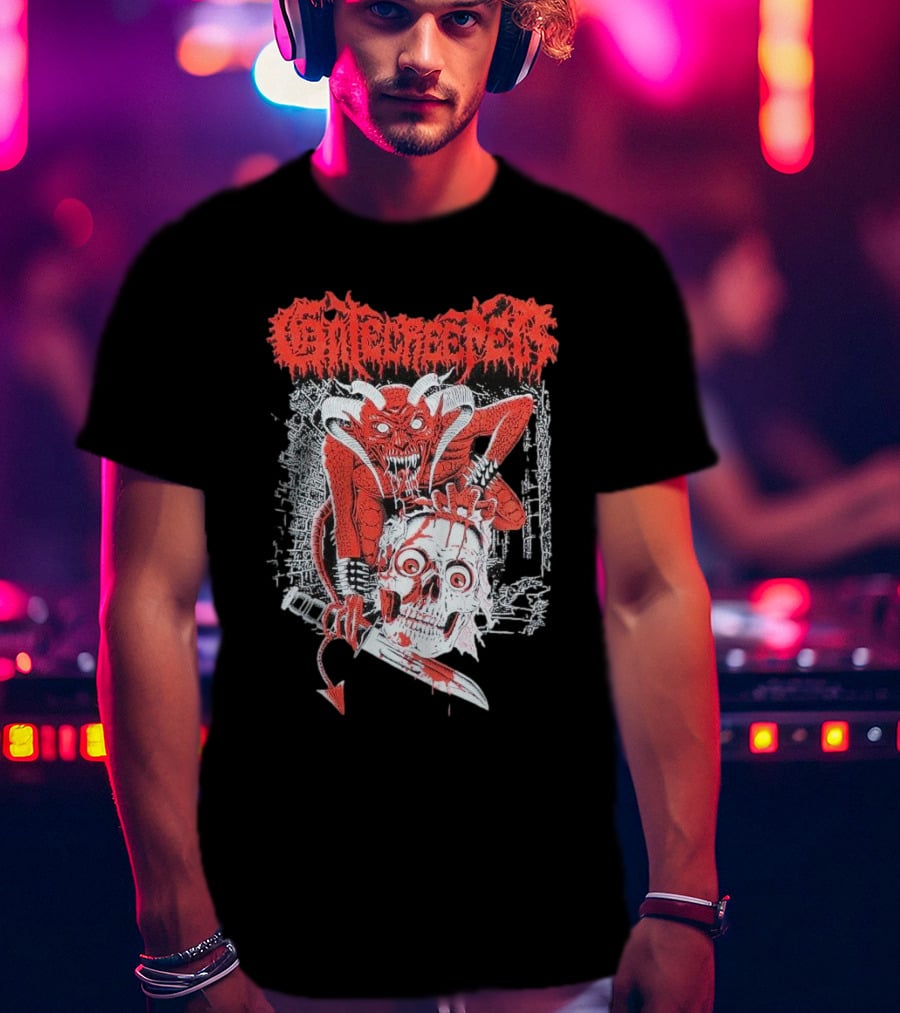 Gatecreeper Skinned Red Demon Skull Knife T-Shirt