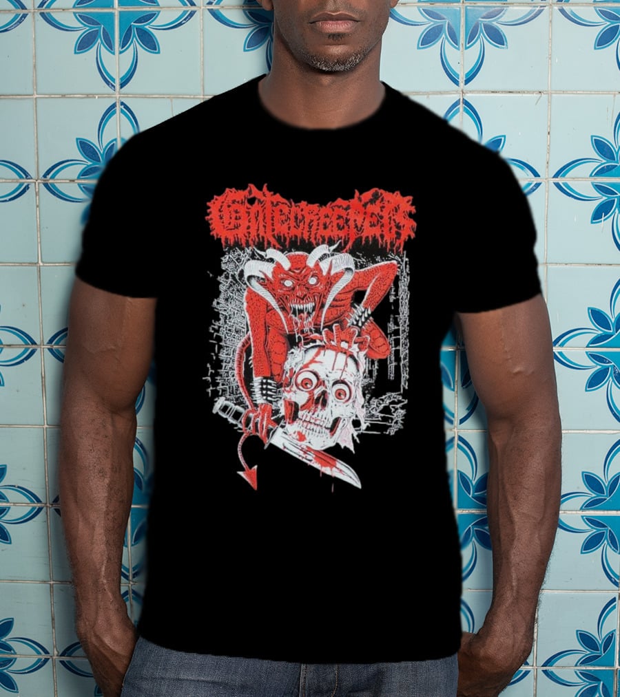 Gatecreeper Skinned Red Demon Skull Knife T-Shirt