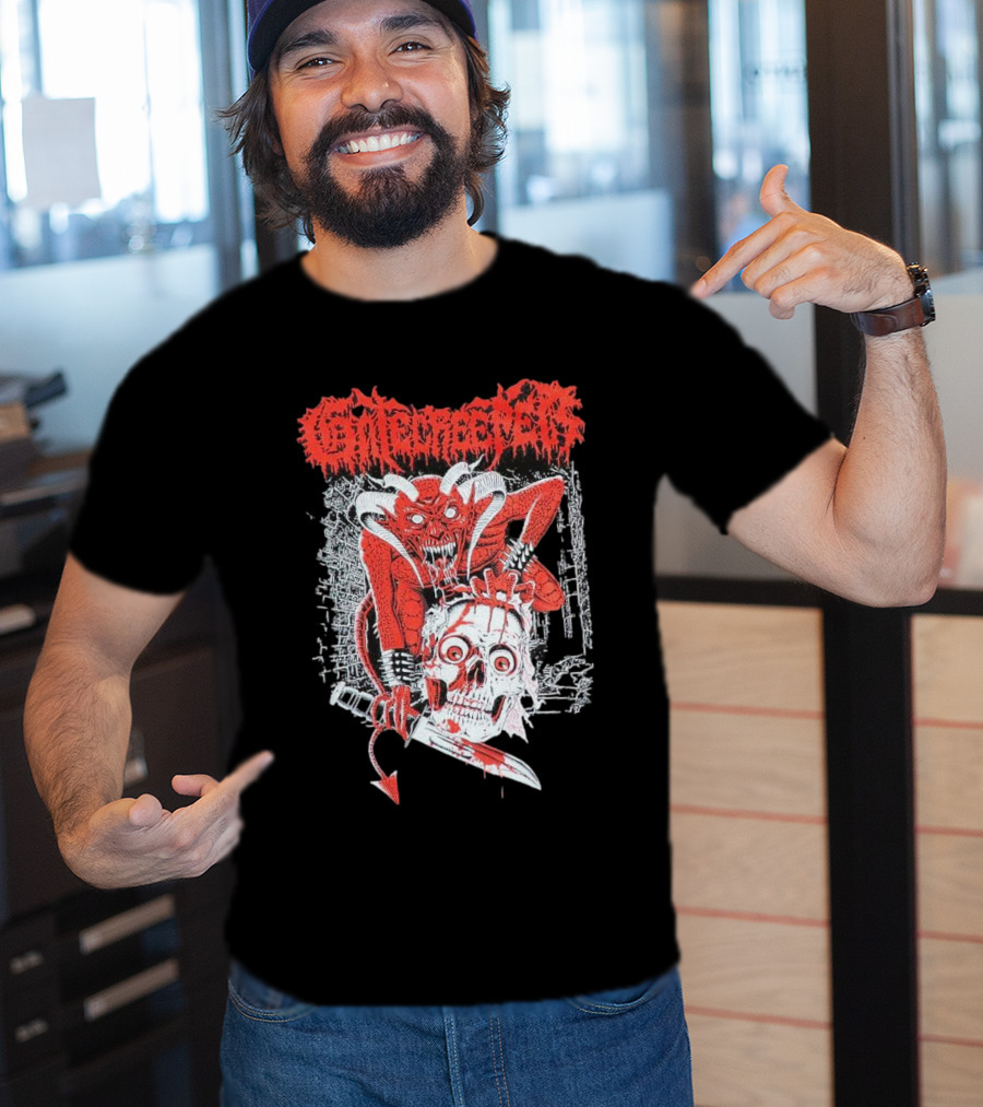 Gatecreeper Skinned Red Demon Skull Knife T-Shirt
