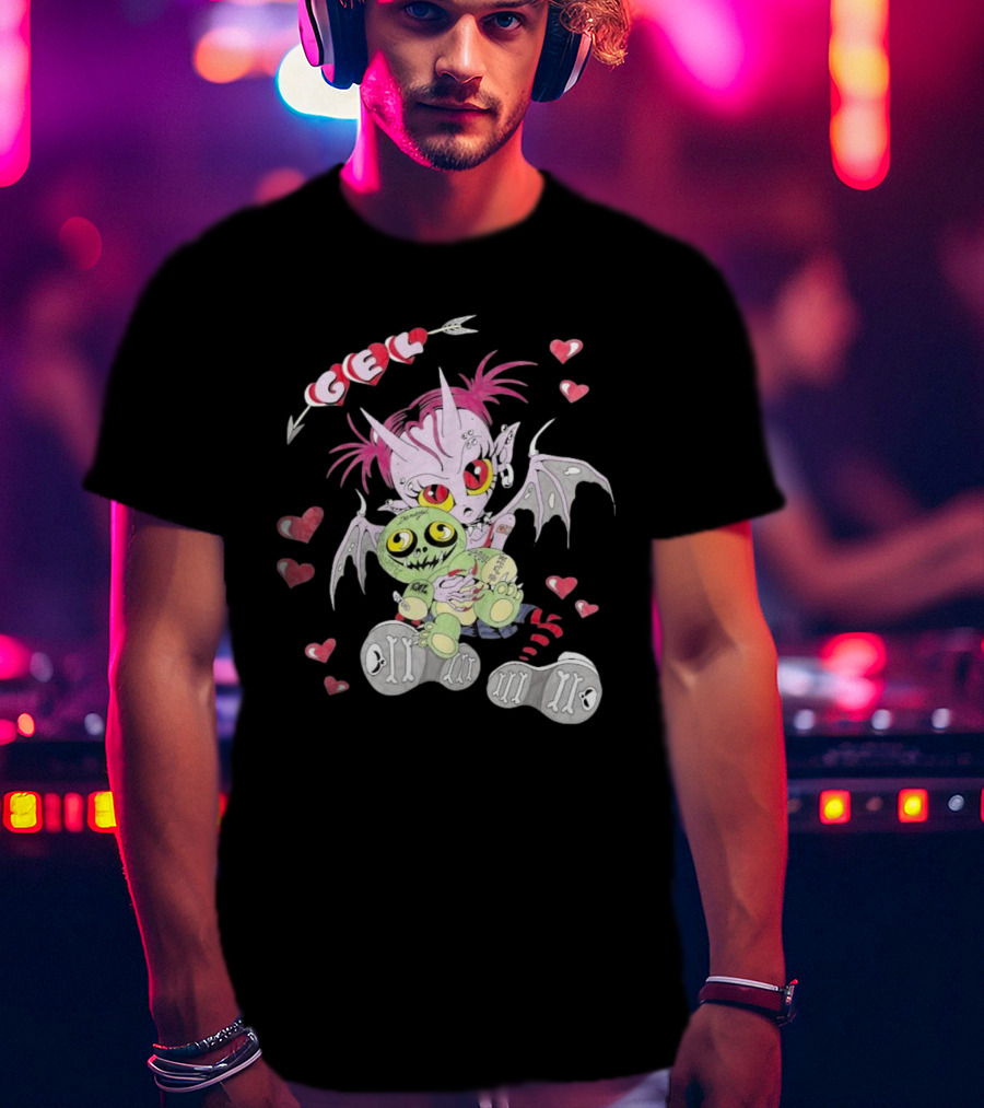 Gelhardcore Turbo Bat Creature Holding Plush Surrounded By Hearts T-Shirt