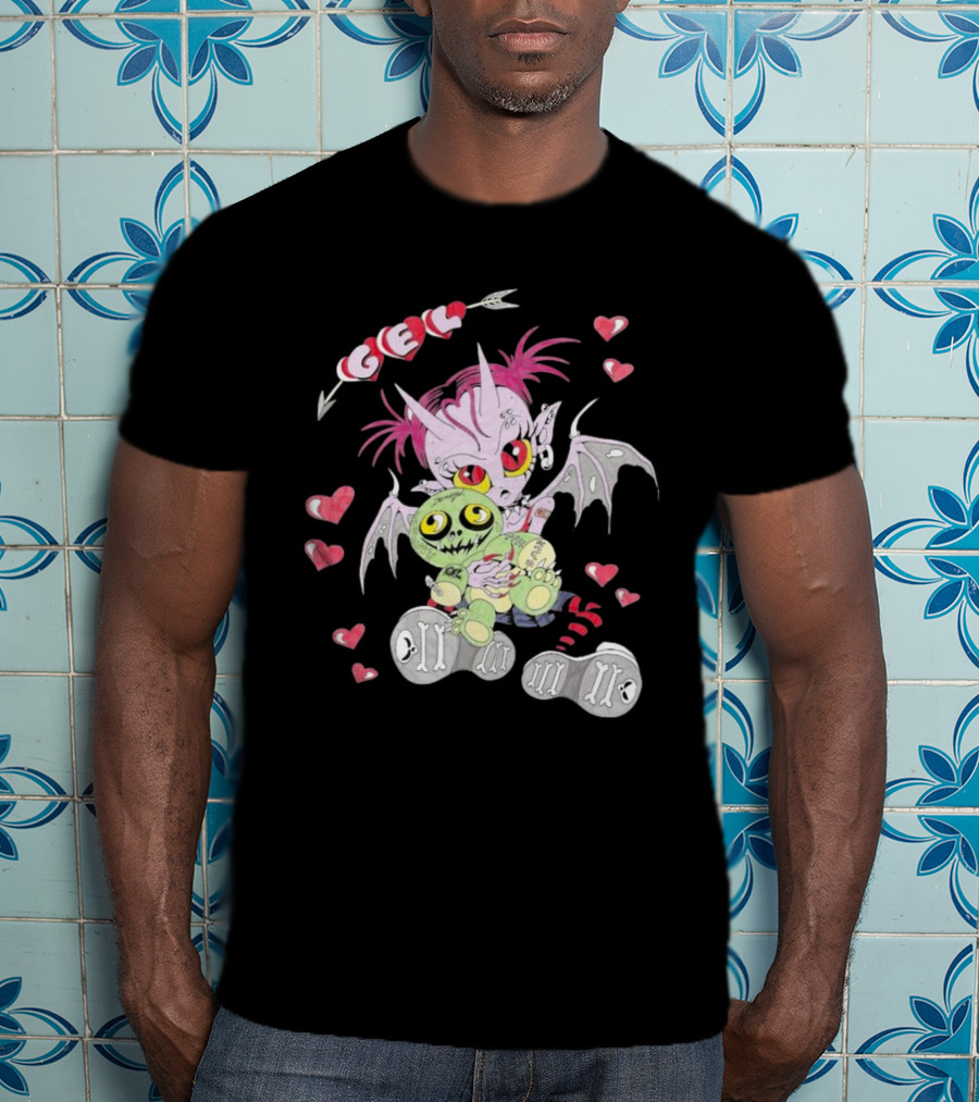 Gelhardcore Turbo Bat Creature Holding Plush Surrounded By Hearts T-Shirt