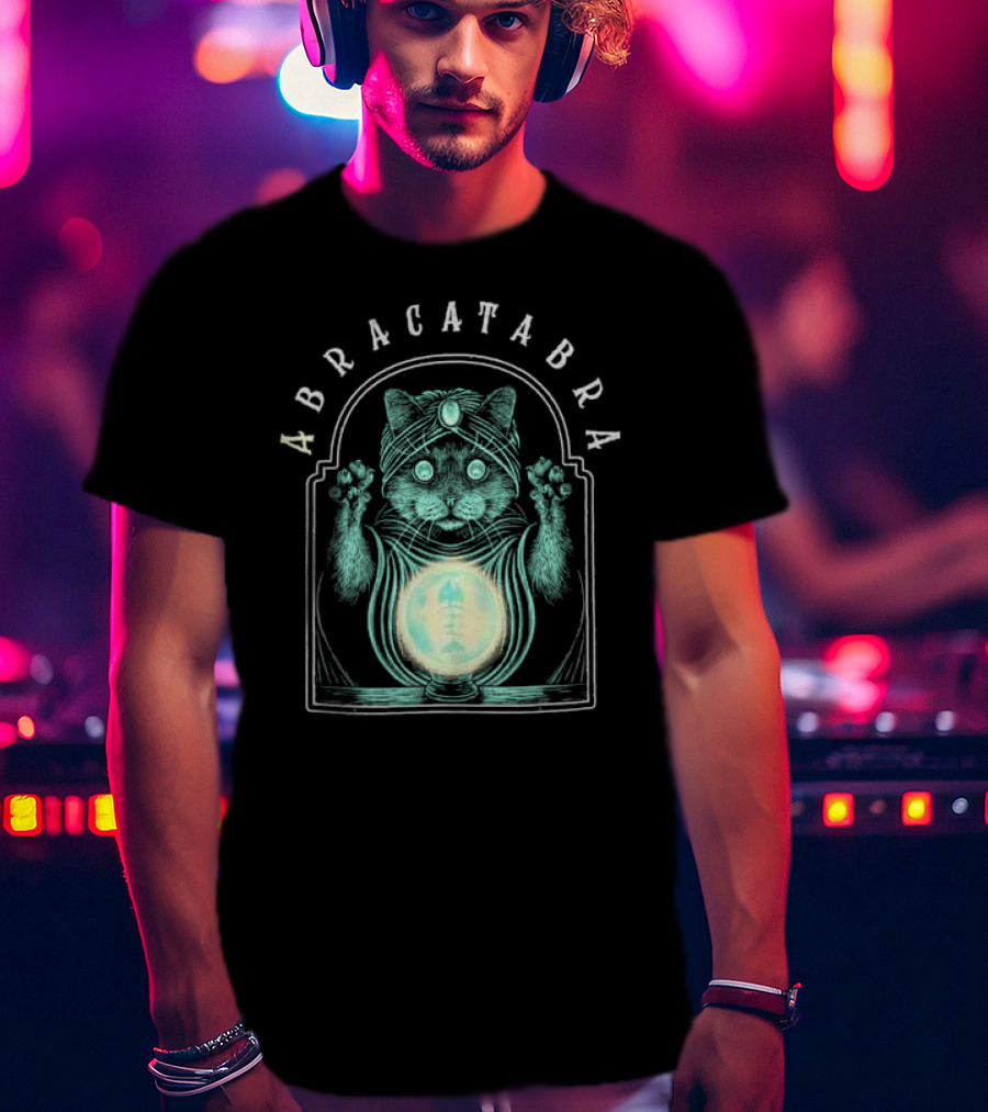 Abracatabra Mystical Cat Crystal Ball By Michelle Nolli T-Shirt