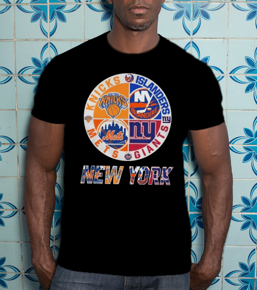New York Knicks Mets Giants Islanders Circle Collaboration T-Shirt