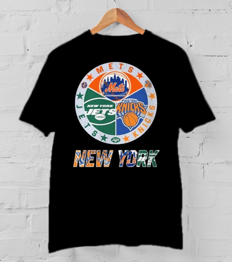 Mets Knicks Jets Circle Logo New York Text T-Shirt