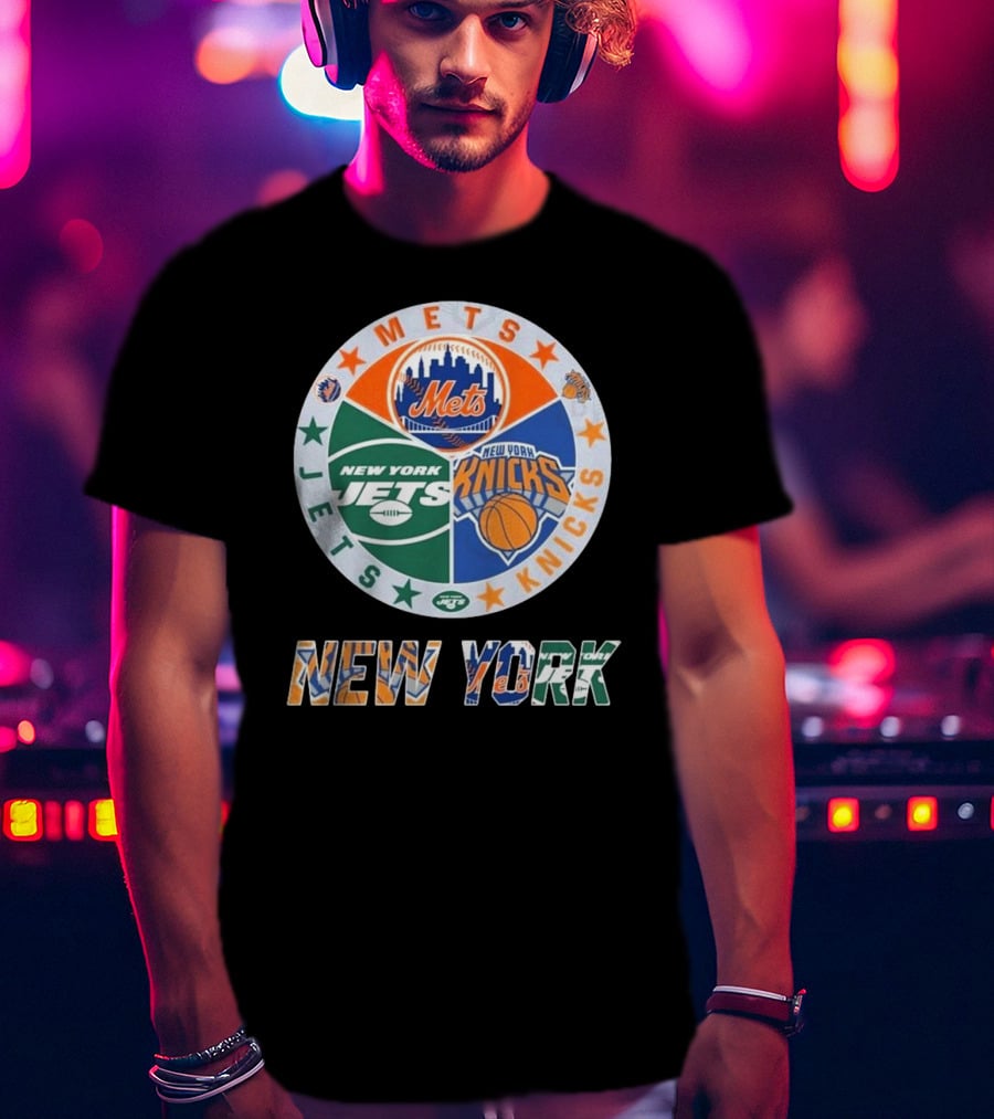 Mets Knicks Jets Circle Logo New York Text T-Shirt