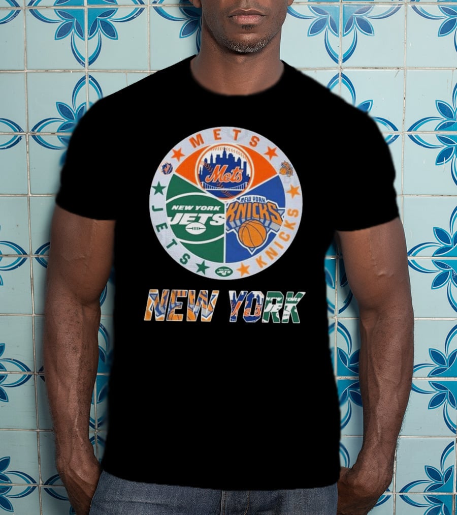 Mets Knicks Jets Circle Logo New York Text T-Shirt