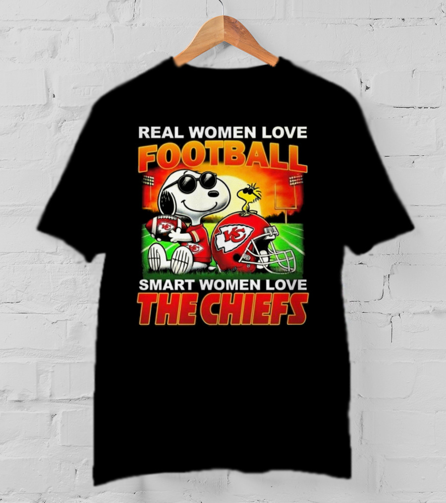 Snoopy Real Women Love Football Smart Women Love The Chiefs Kansas City Sunset T-Shirt