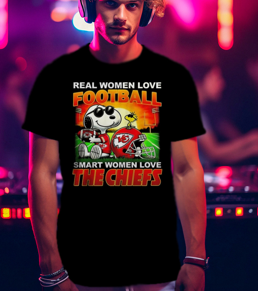 Snoopy Real Women Love Football Smart Women Love The Chiefs Kansas City Sunset T-Shirt