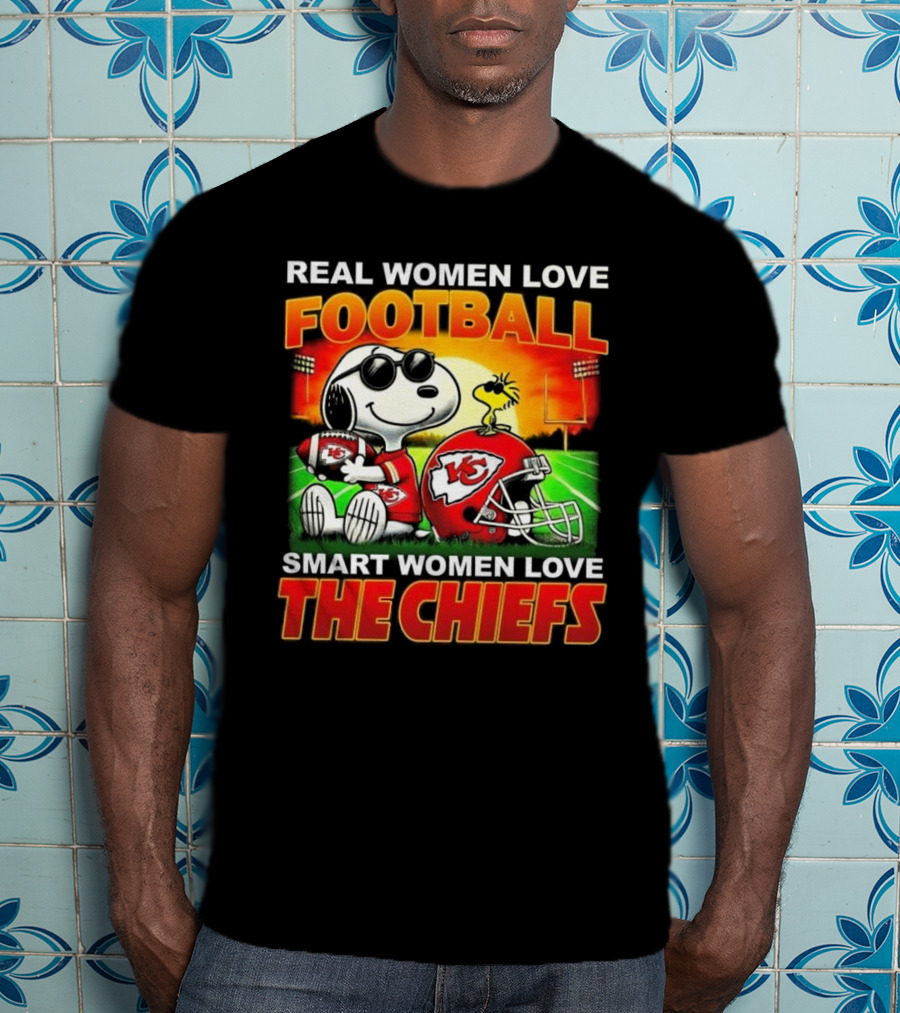 Snoopy Real Women Love Football Smart Women Love The Chiefs Kansas City Sunset T-Shirt