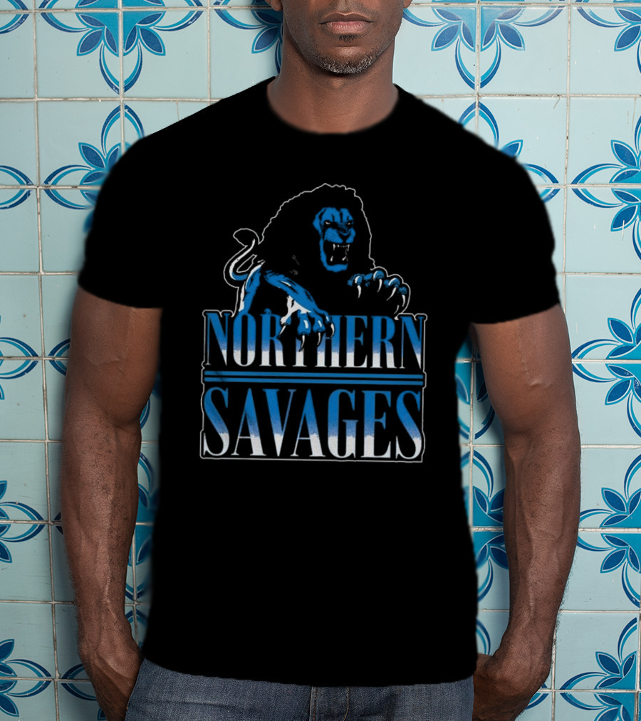 Detroit Lions Northern Savages Fierce Roaring Lion Motif T-Shirt