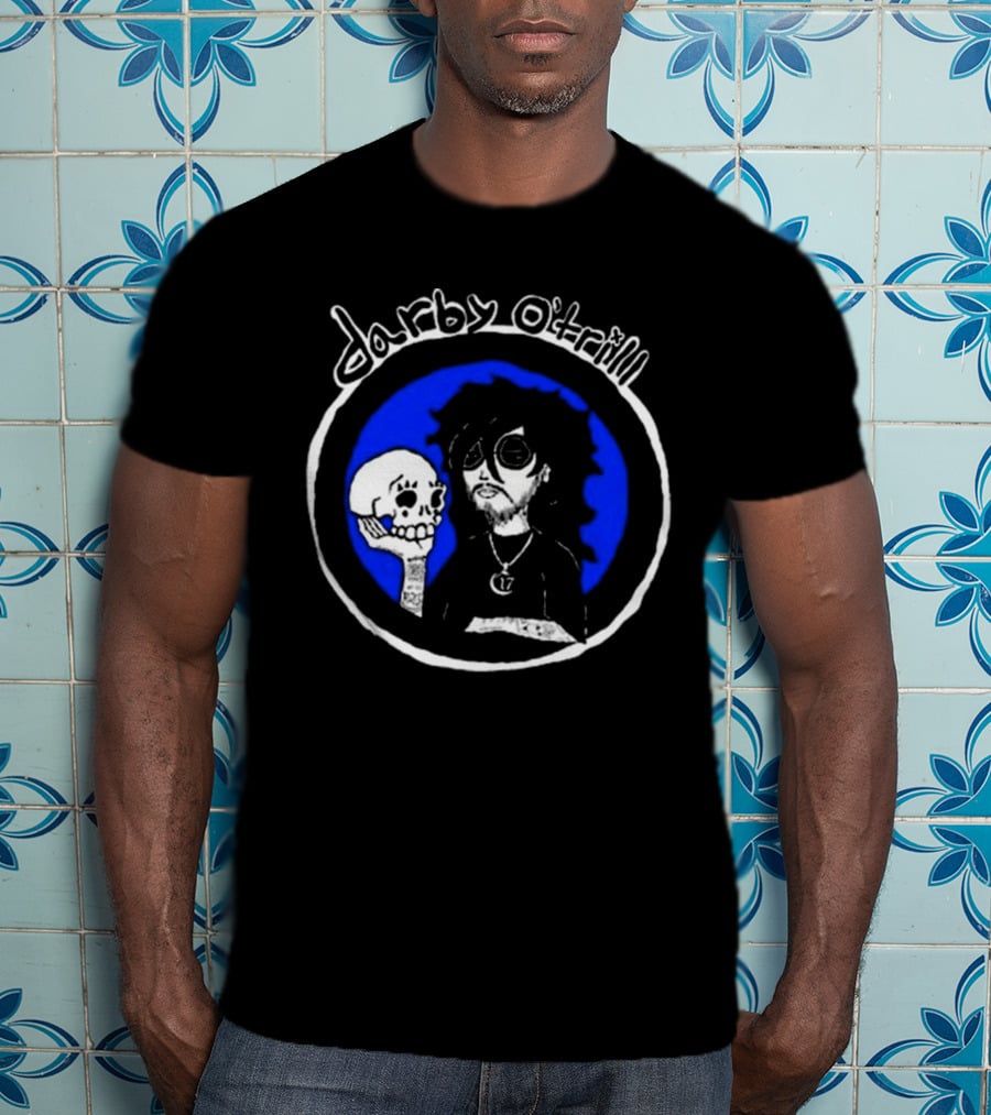 Darby O’trill Skull And Sunglasses Character With Blue Background T-Shirt