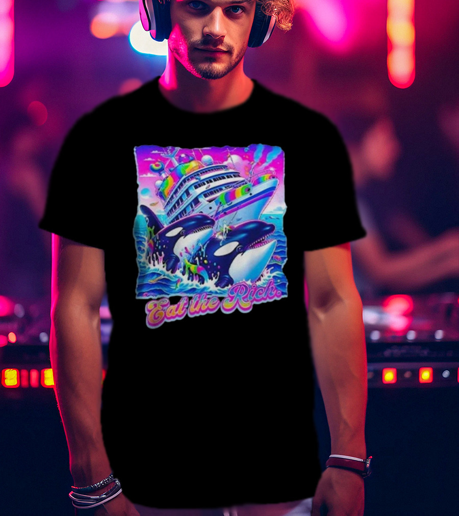 Eat The Rich Cruise Ship With Whales In Vibrant Colors T-Shirt