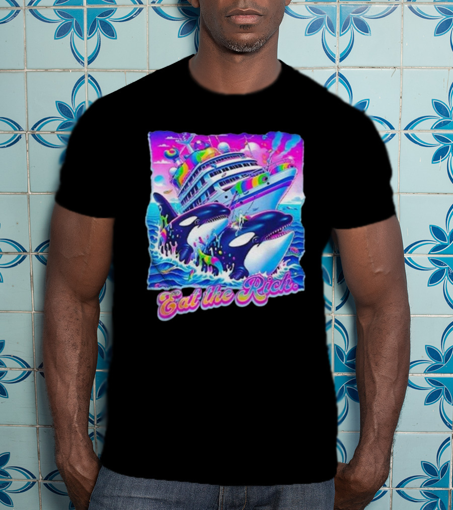 Eat The Rich Cruise Ship With Whales In Vibrant Colors T-Shirt