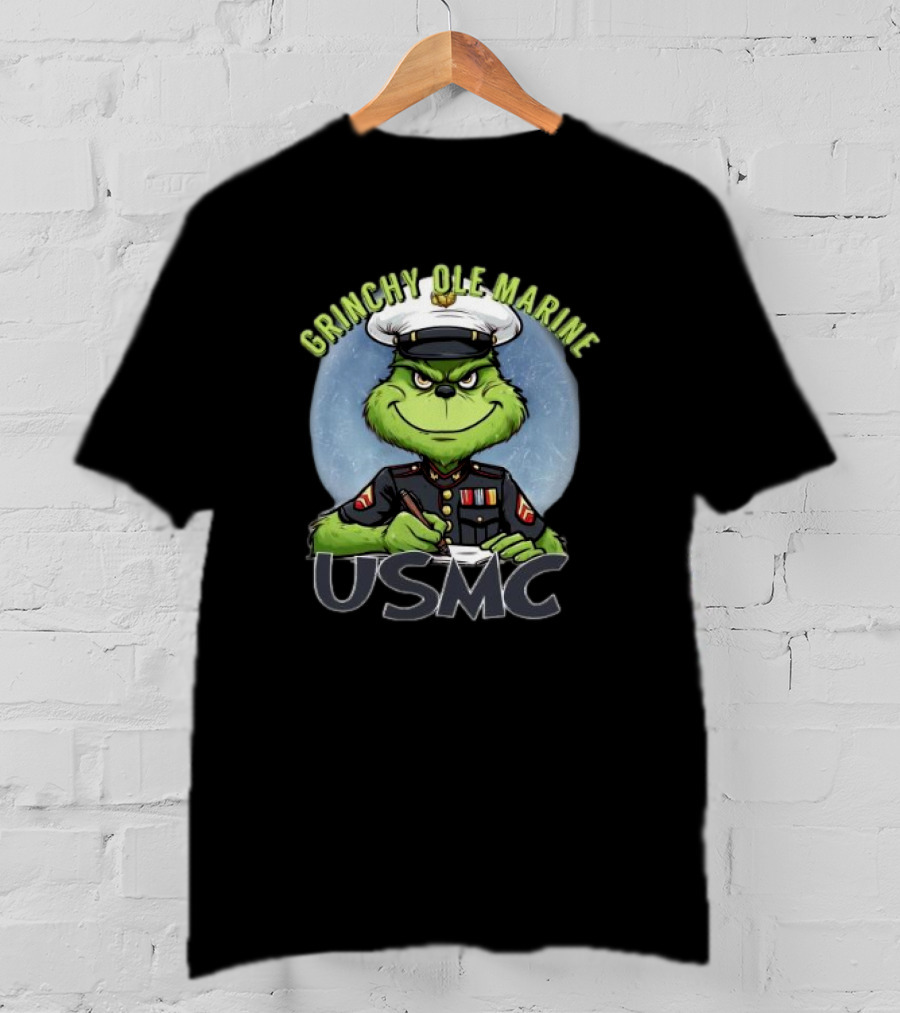 Grinchy Ole Marine USMC Merry Christmas T-Shirt