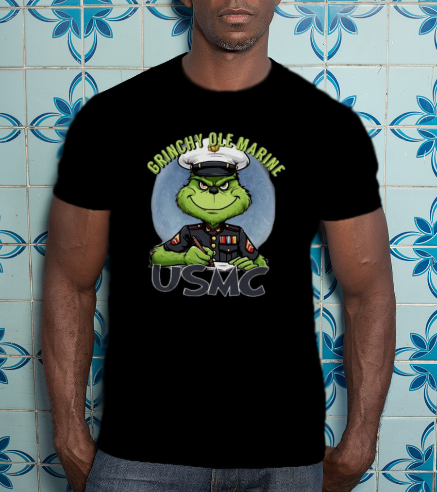 Grinchy Ole Marine USMC Merry Christmas T-Shirt