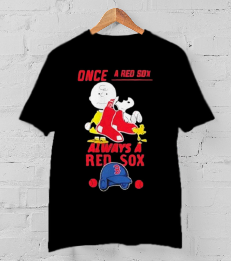 Once A Red Sox Always A Red Sox Charlie Brown Snoopy Woodstock Boston Helmet T-Shirt