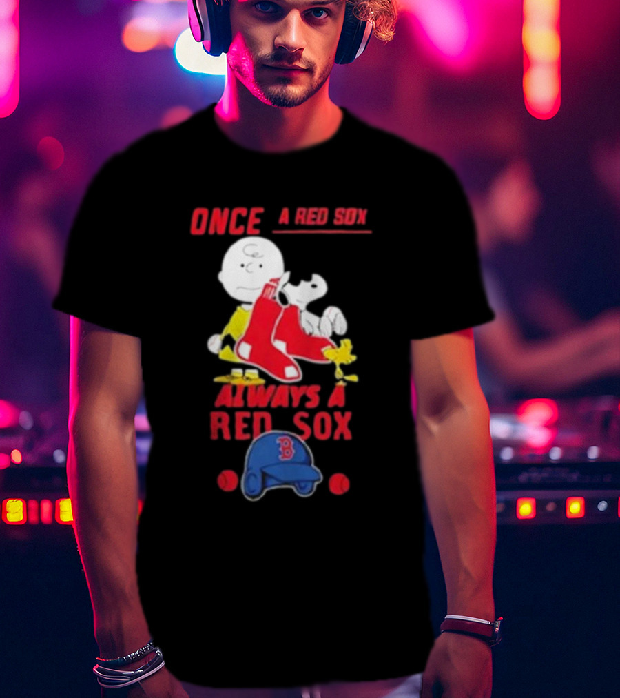 Once A Red Sox Always A Red Sox Charlie Brown Snoopy Woodstock Boston Helmet T-Shirt
