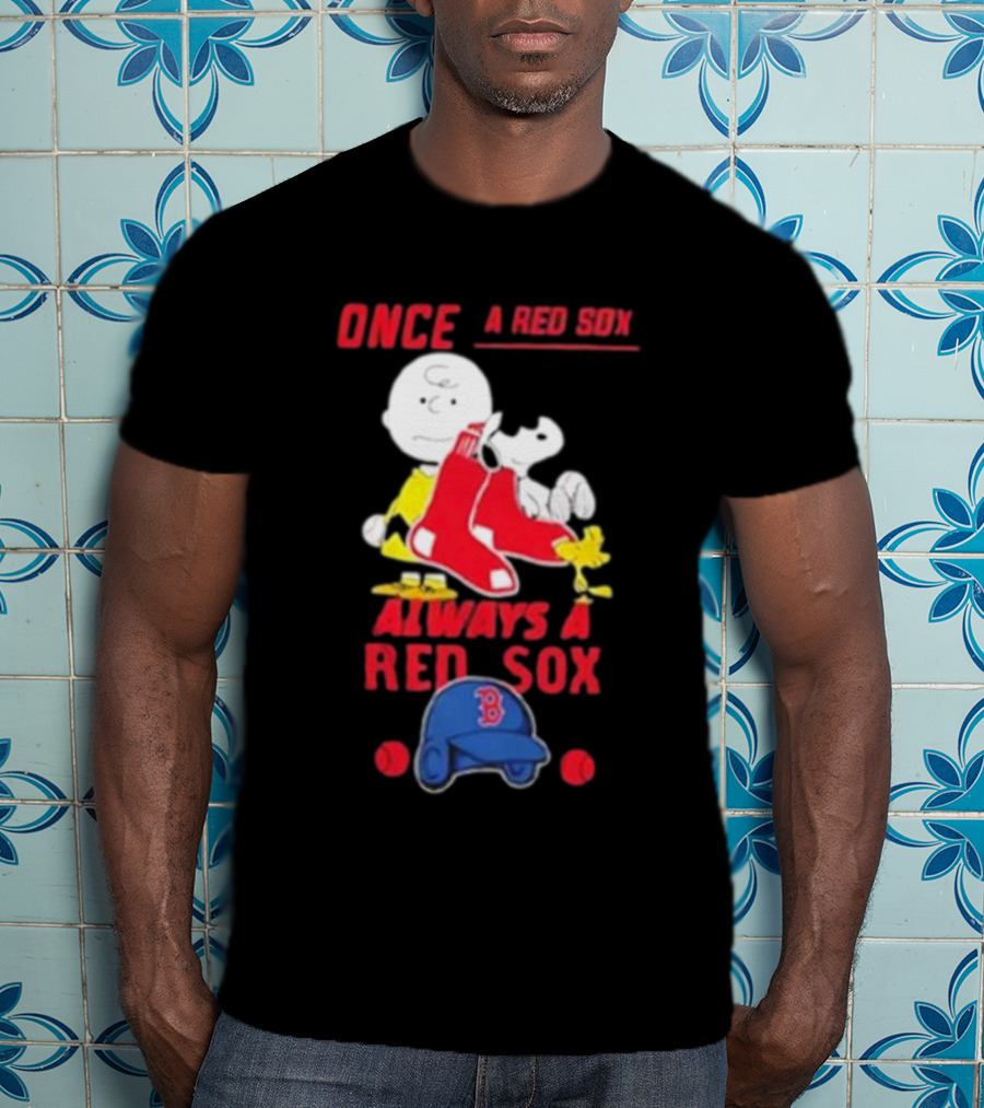 Once A Red Sox Always A Red Sox Charlie Brown Snoopy Woodstock Boston Helmet T-Shirt