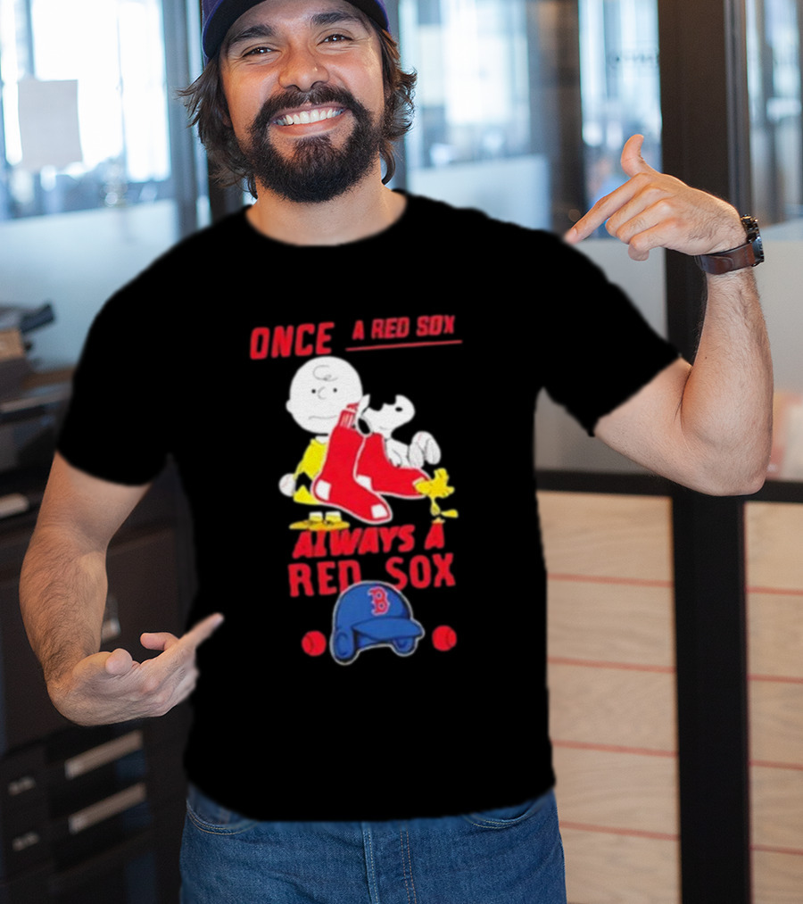 Once A Red Sox Always A Red Sox Charlie Brown Snoopy Woodstock Boston Helmet T-Shirt