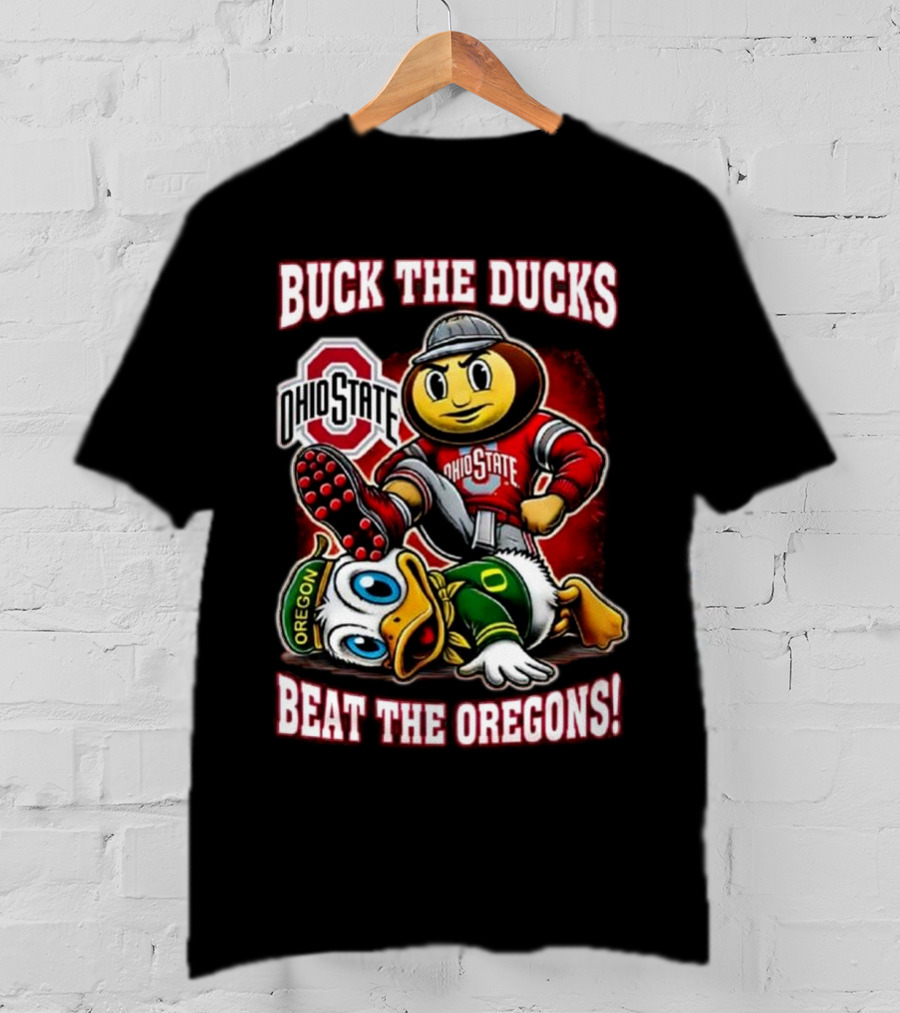 Ohio State Buckeyes Buck The Ducks Beat The Oregons 2025 Mascot Showdown T-Shirt
