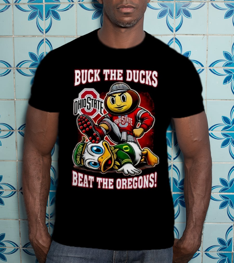Ohio State Buckeyes Buck The Ducks Beat The Oregons 2025 Mascot Showdown T-Shirt