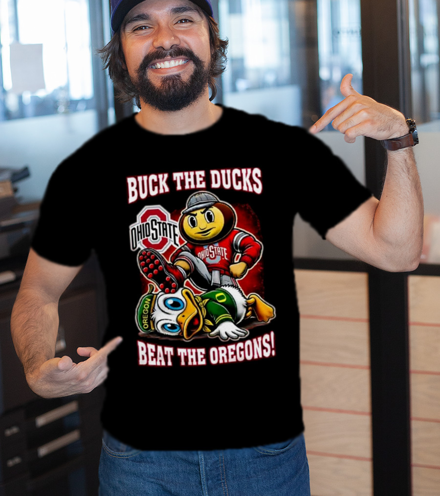 Ohio State Buckeyes Buck The Ducks Beat The Oregons 2025 Mascot Showdown T-Shirt