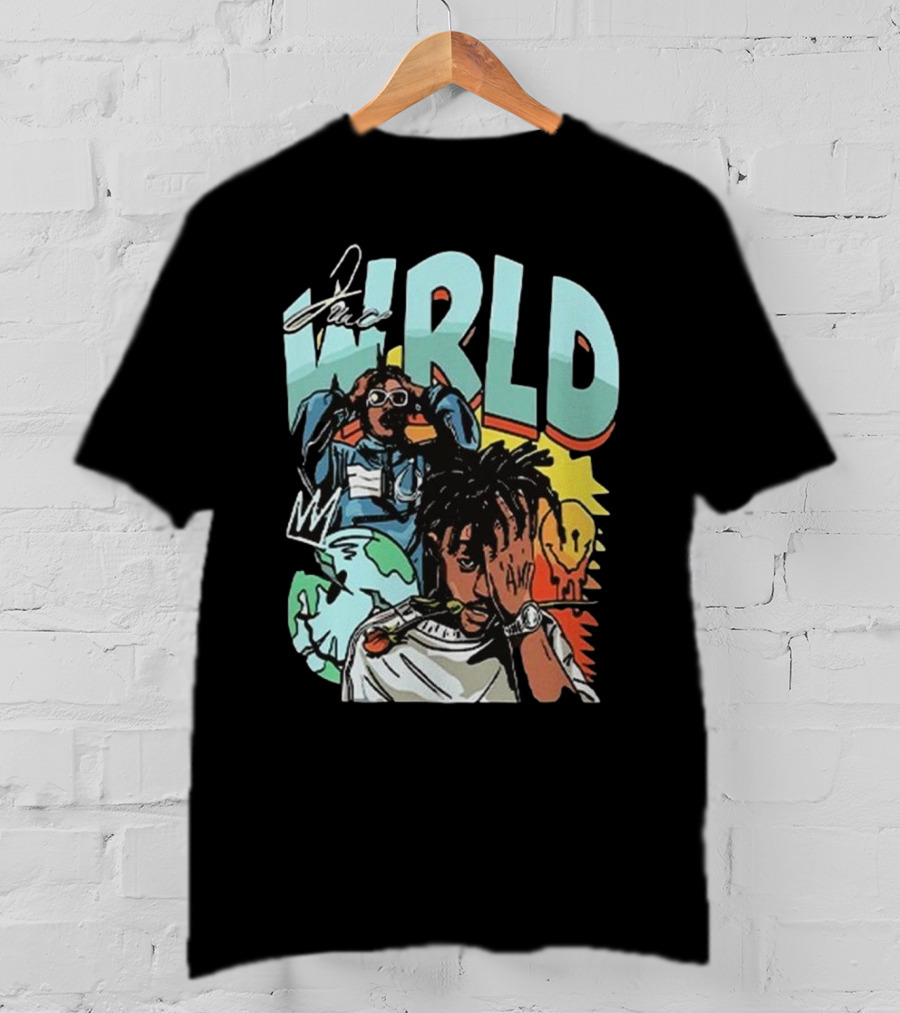 Juice WRLD Rapper Signature And Cartoon Globe With Crown T-Shirt