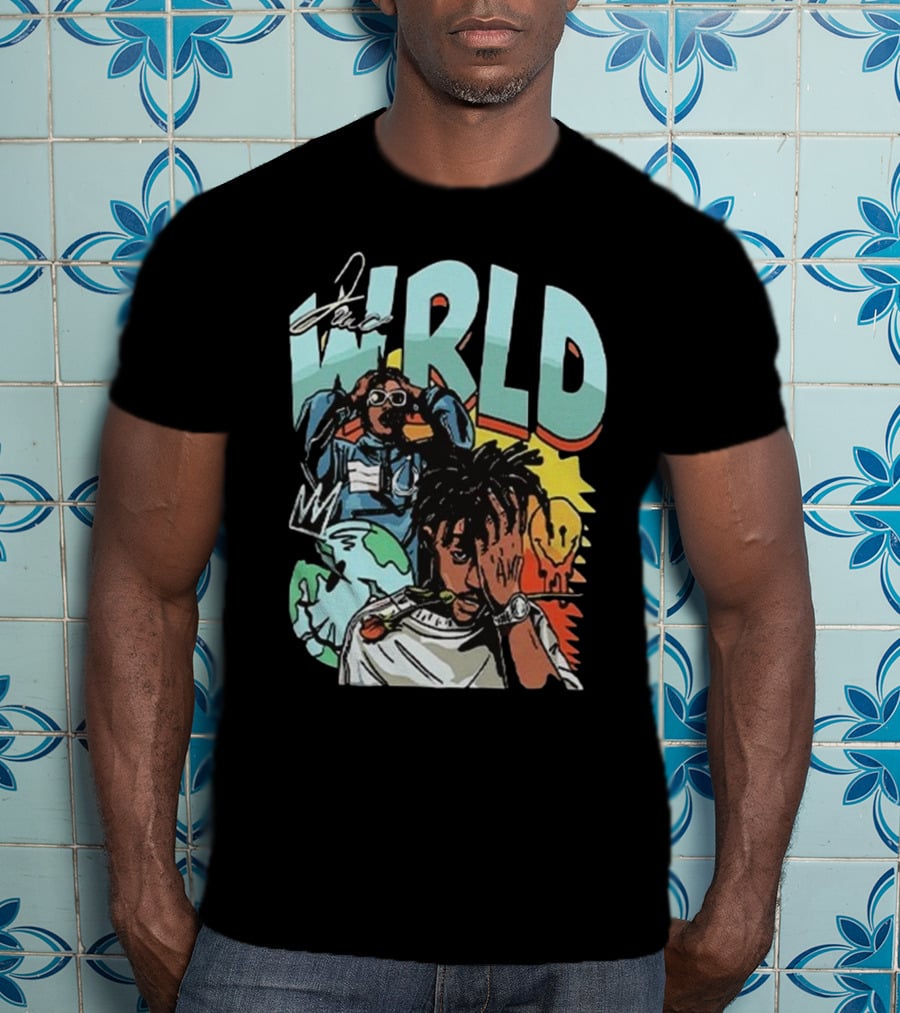 Juice WRLD Rapper Signature And Cartoon Globe With Crown T-Shirt