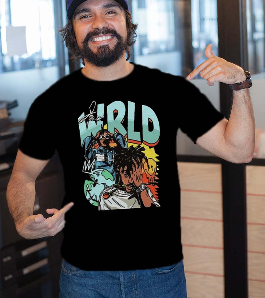 Juice WRLD Rapper Signature And Cartoon Globe With Crown T-Shirt