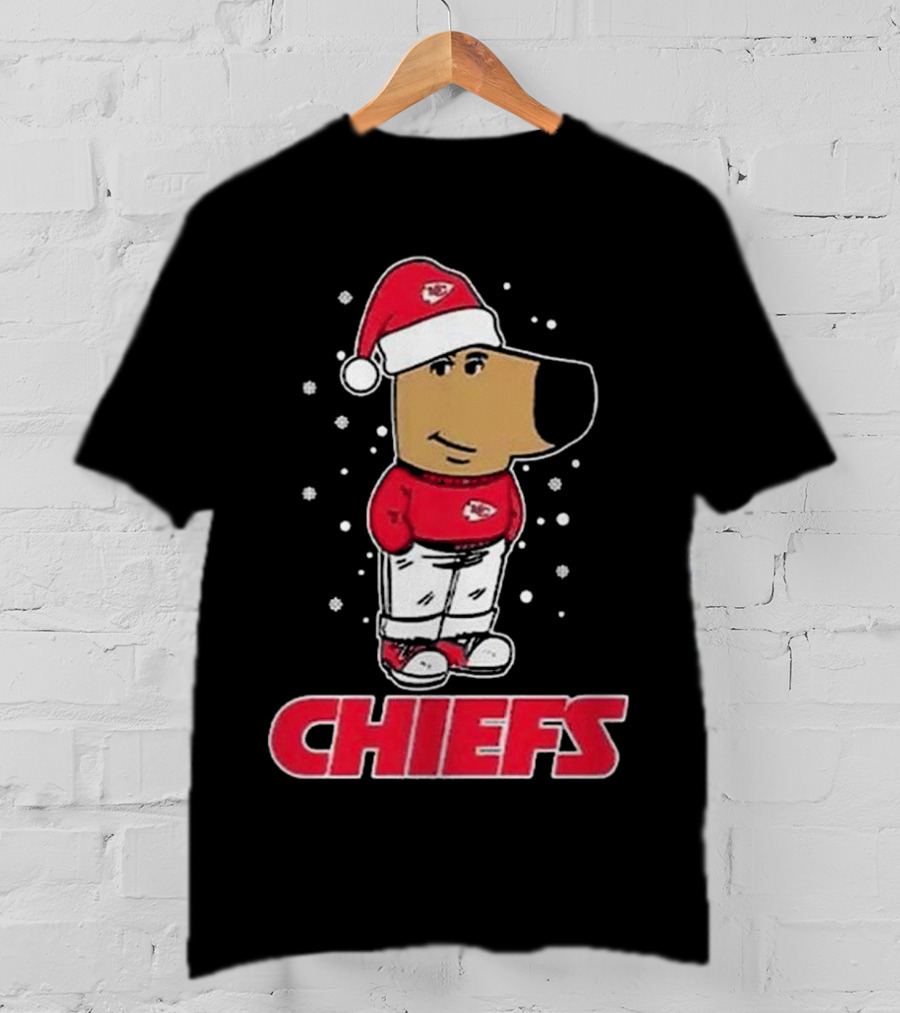 Chill Guy In Santa Hat With Chiefs Christmas Spirit T-Shirt