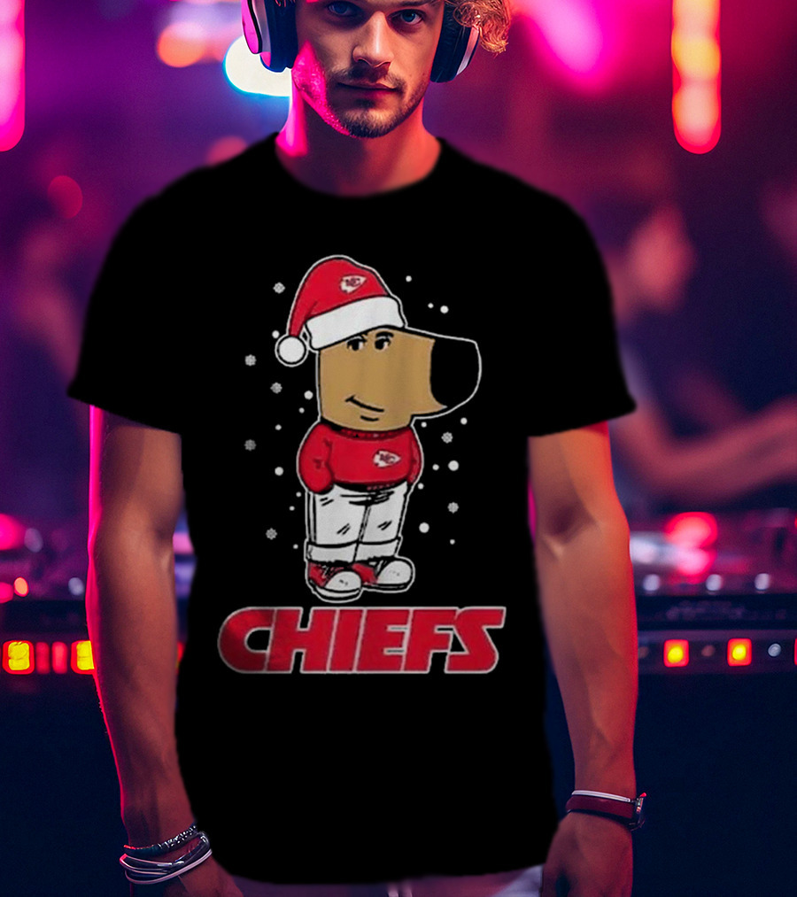 Chill Guy In Santa Hat With Chiefs Christmas Spirit T-Shirt