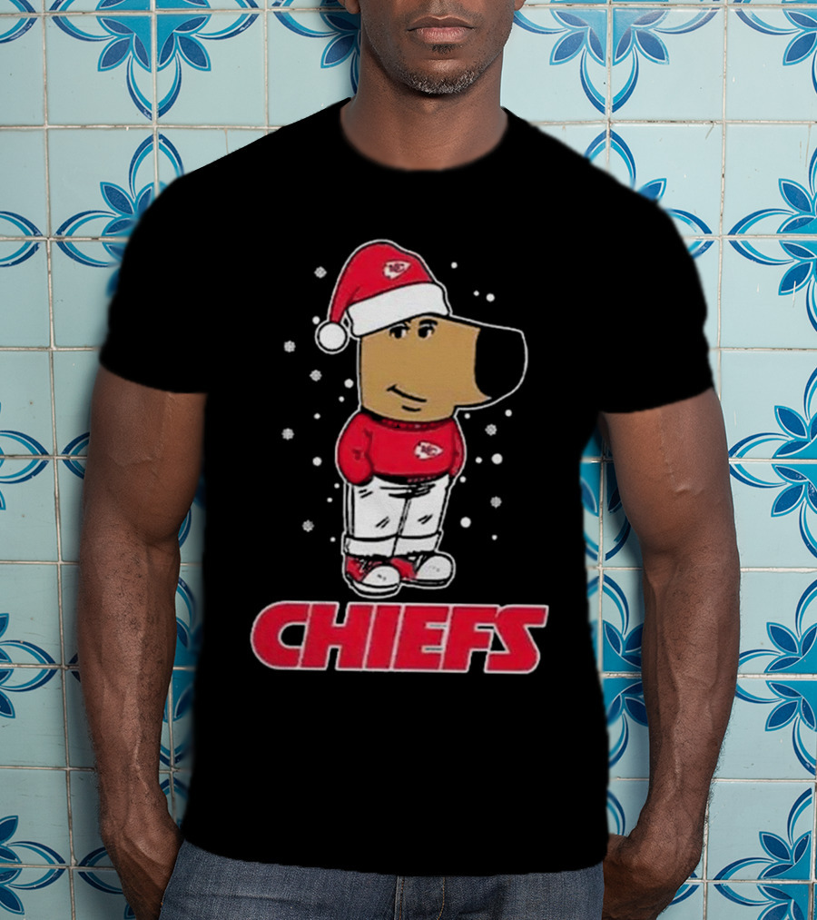 Chill Guy In Santa Hat With Chiefs Christmas Spirit T-Shirt