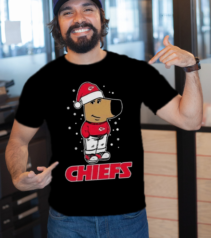 Chill Guy In Santa Hat With Chiefs Christmas Spirit T-Shirt
