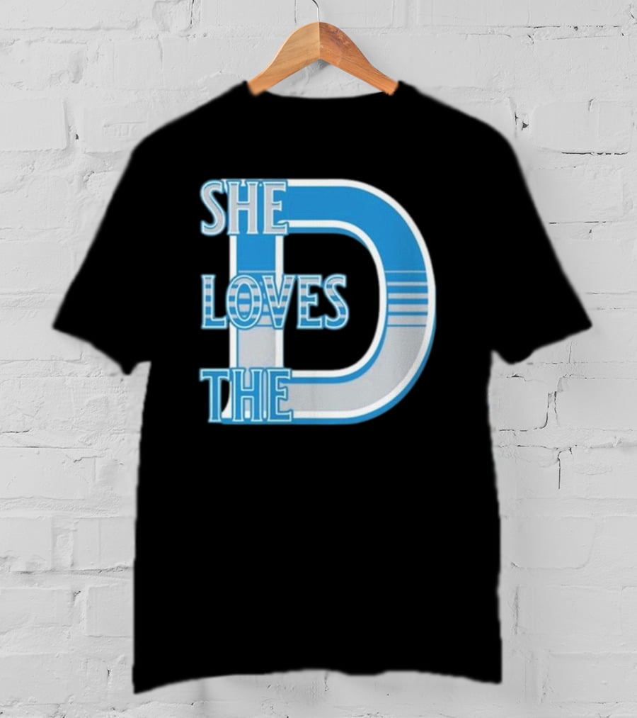 She Loves The D Detroit Blue Striped Lettering T-Shirt