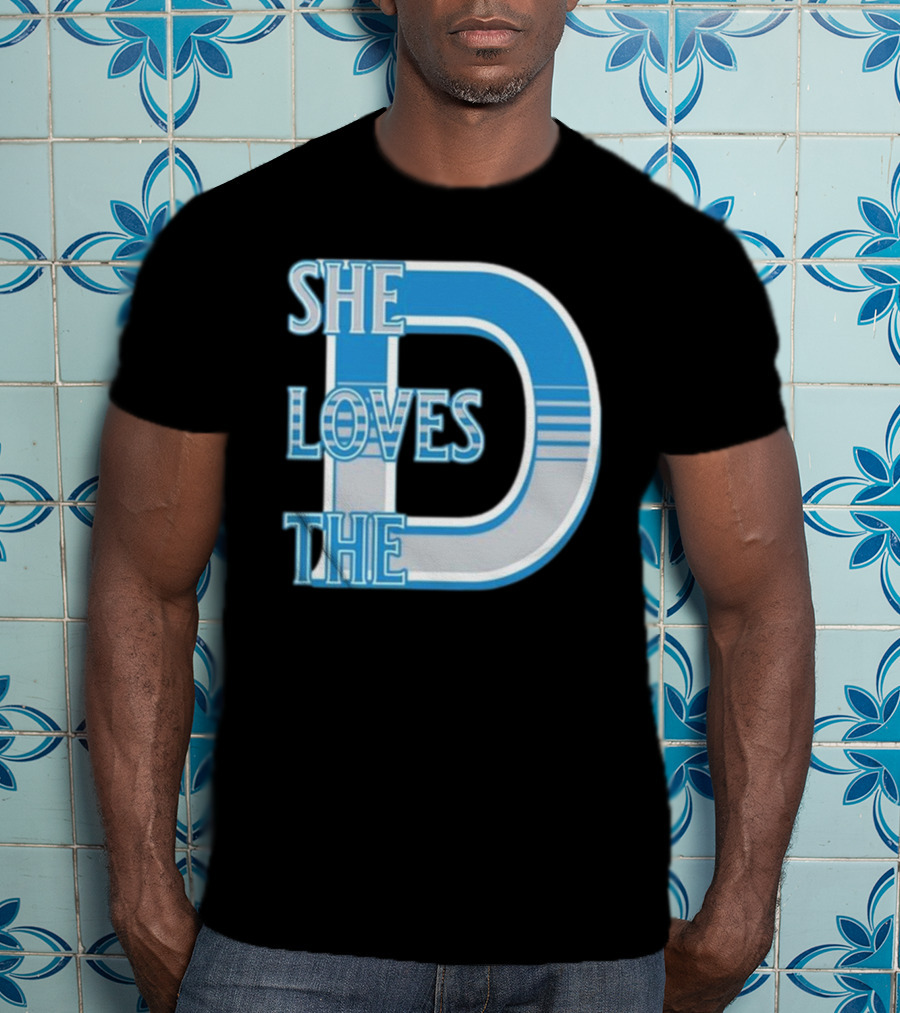 She Loves The D Detroit Blue Striped Lettering T-Shirt
